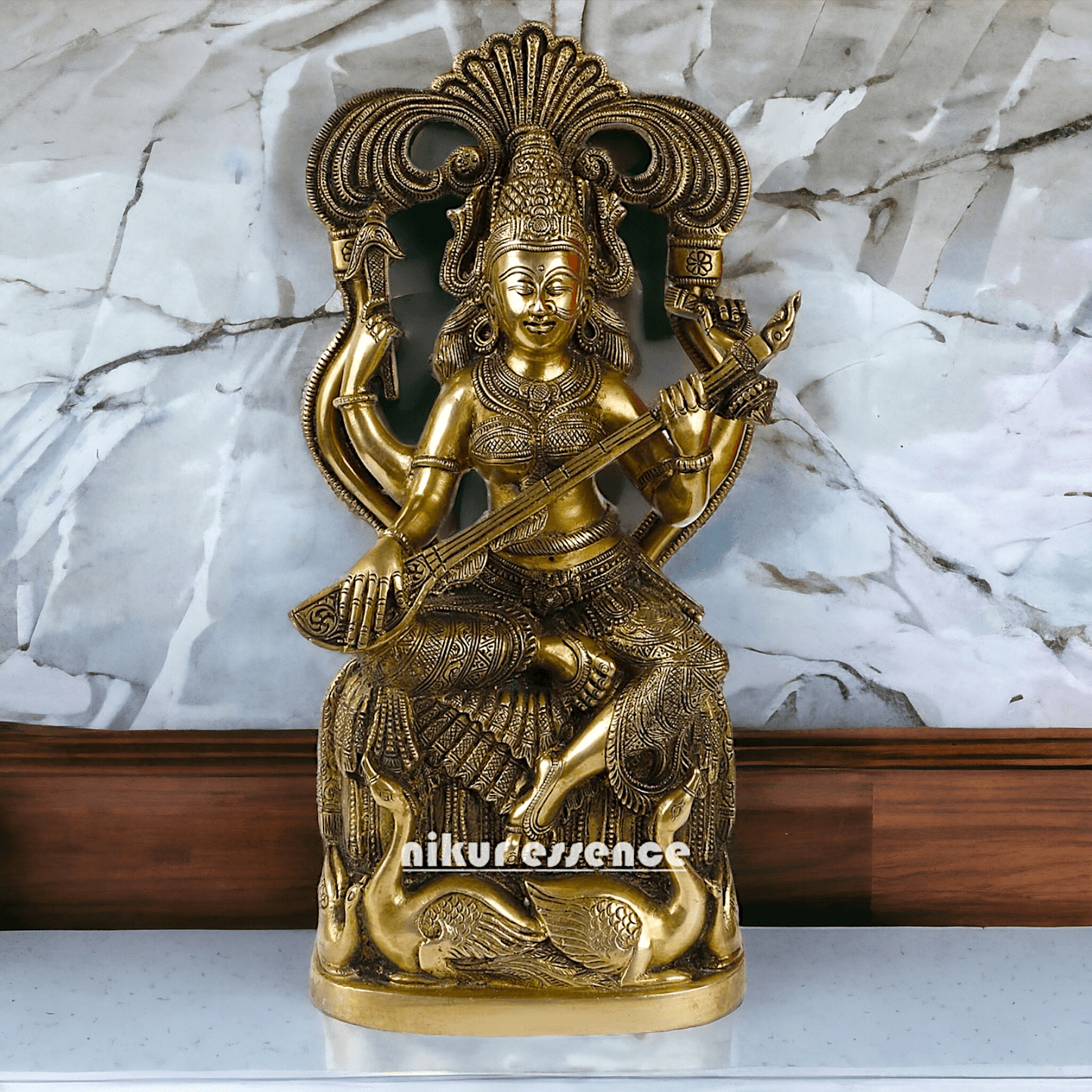 Brass Maa Saraswati Idol buy online ,Handcrafted Hindu Goddess Saraswati Statue for Home Decor Nikuressence