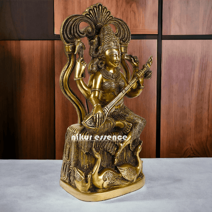 Brass Maa Saraswati Idol buy online ,Handcrafted Hindu Goddess Saraswati Statue for Home Decor Nikuressence