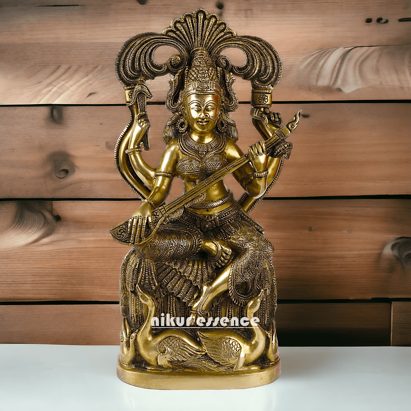 Brass Maa Saraswati Idol buy online ,Handcrafted Hindu Goddess Saraswati Statue for Home Decor Nikuressence