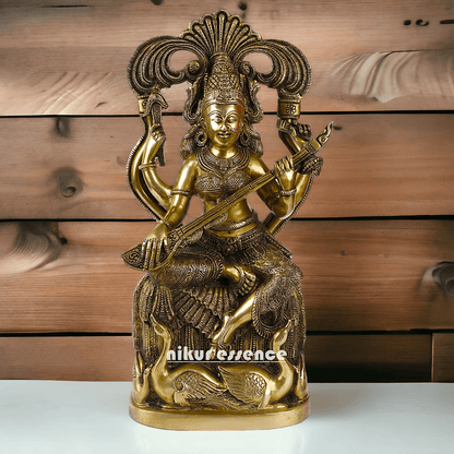 Brass Maa Saraswati Idol buy online ,Handcrafted Hindu Goddess Saraswati Statue for Home Decor Nikuressence