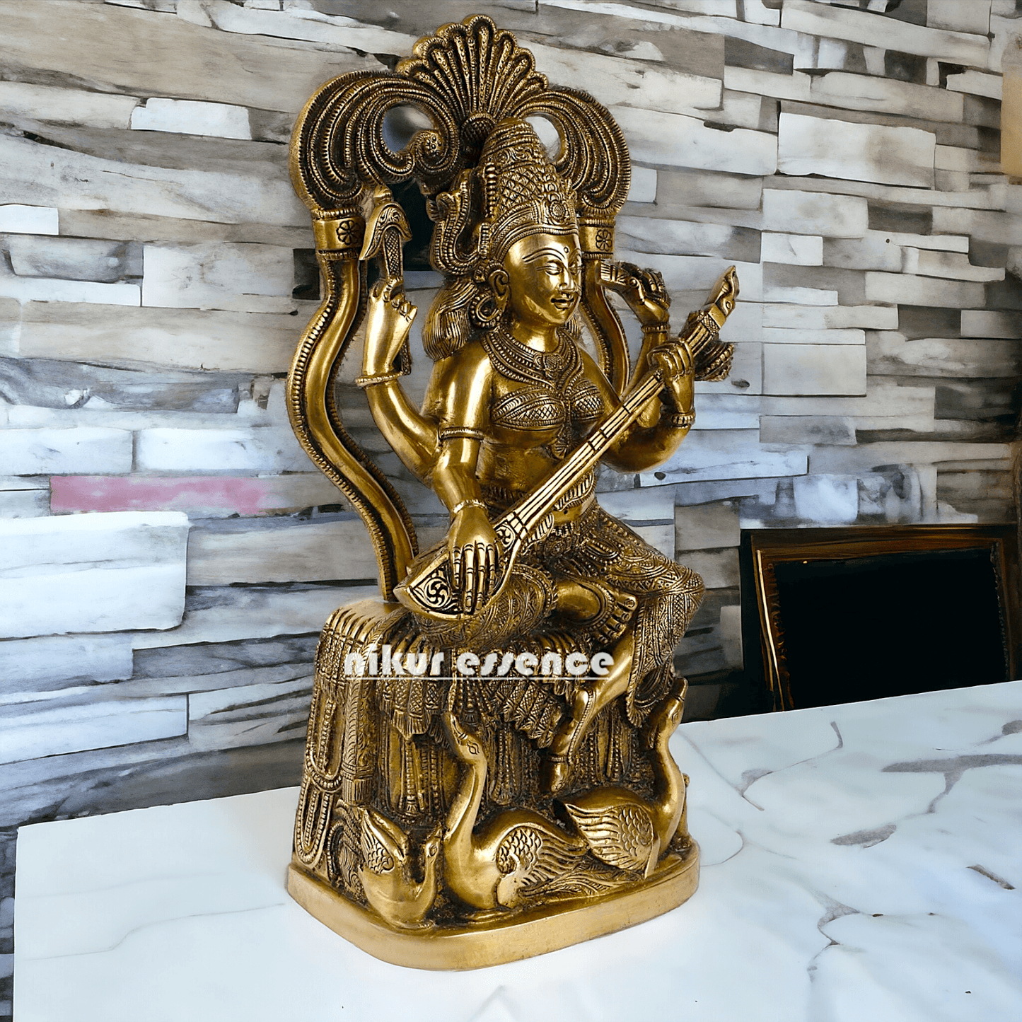 Brass Maa Saraswati Idol buy online ,Handcrafted Hindu Goddess Saraswati Statue for Home Decor Nikuressence