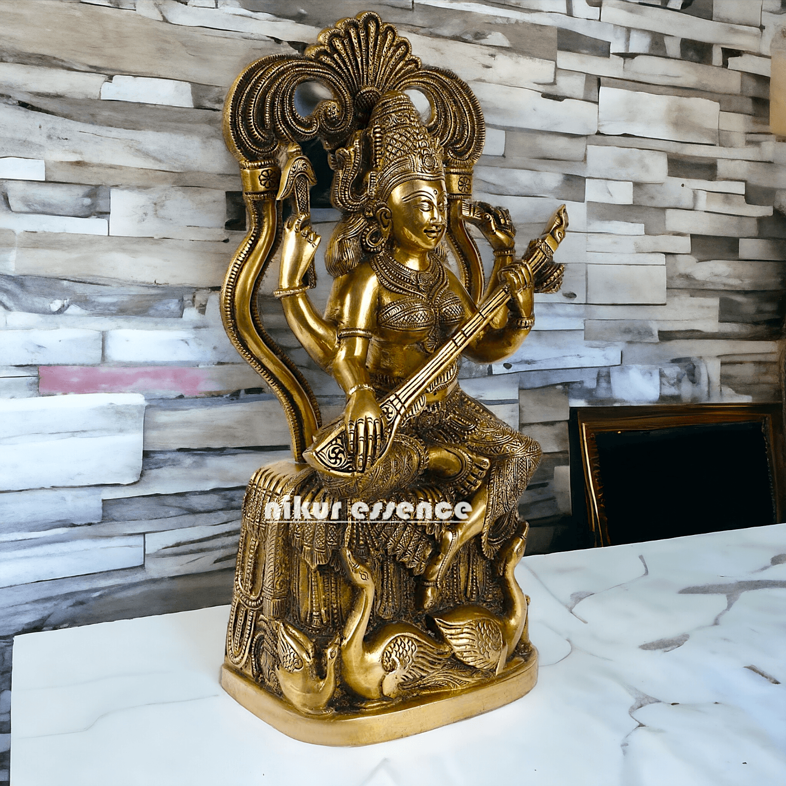 Brass Maa Saraswati Idol buy online ,Handcrafted Hindu Goddess Saraswati Statue for Home Decor Nikuressence