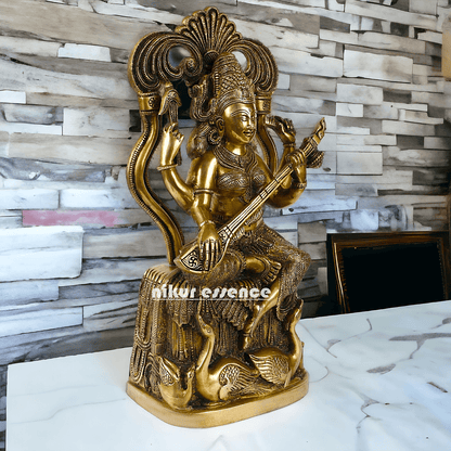 Brass Maa Saraswati Idol buy online ,Handcrafted Hindu Goddess Saraswati Statue for Home Decor Nikuressence