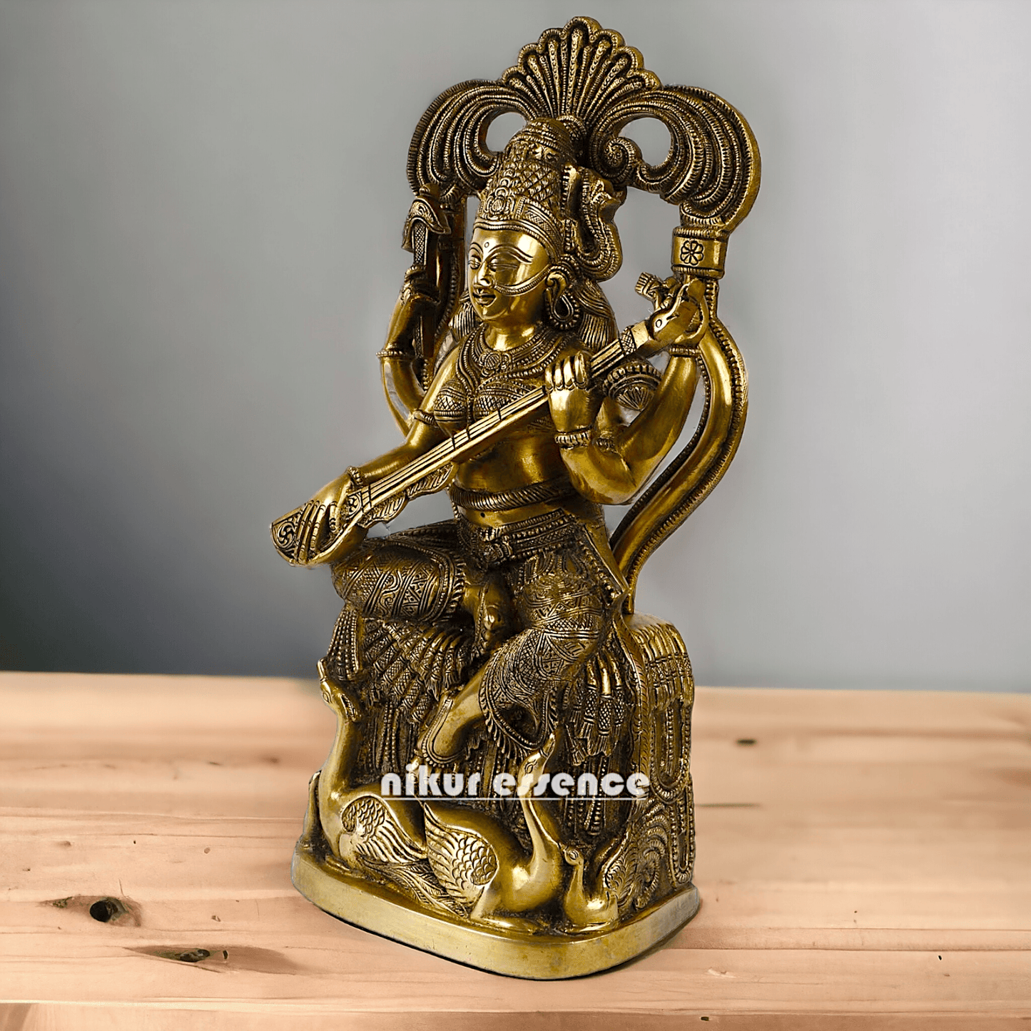 Brass Maa Saraswati Idol buy online ,Handcrafted Hindu Goddess Saraswati Statue for Home Decor Nikuressence