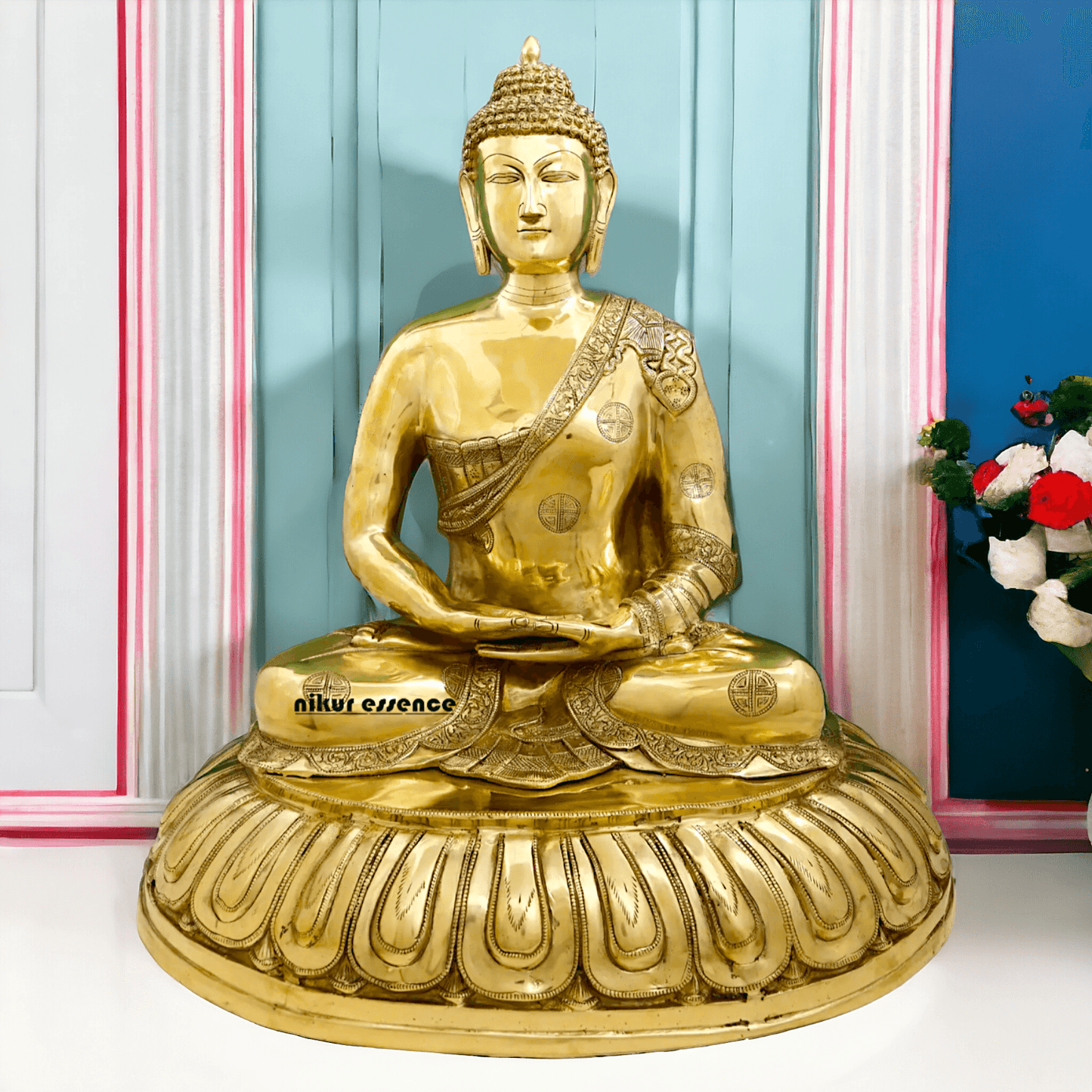 Large Size Meditating Buddha Statue in Brass - 75 cm Height, Intricate Detailing, Ideal for Home Decor and Spiritual Spaces Nikuressence