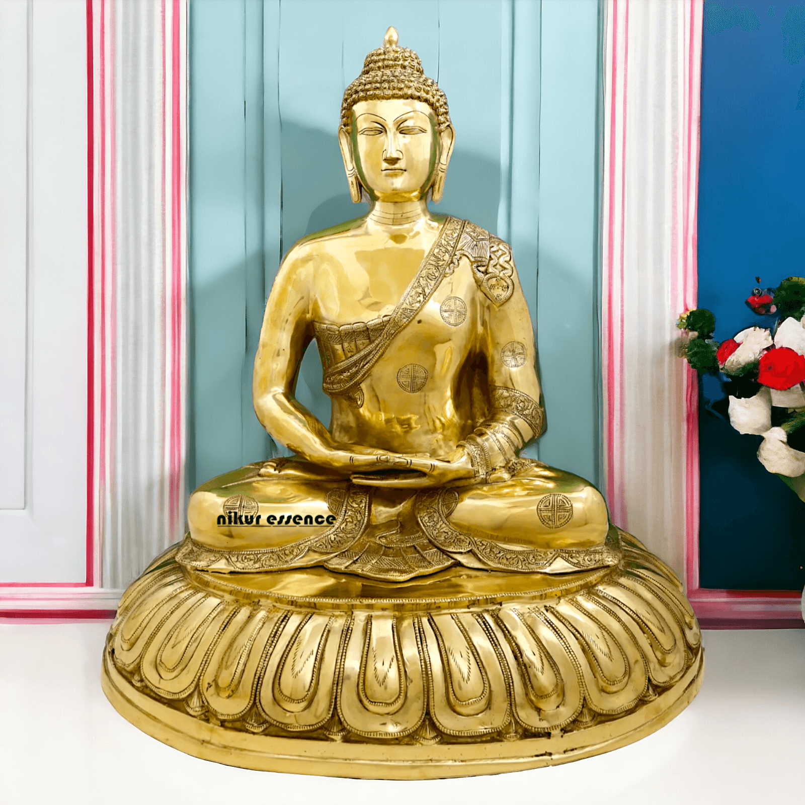 Large Size Meditating Buddha Statue in Brass - 75 cm Height, Intricate Detailing, Ideal for Home Decor and Spiritual Spaces Nikuressence