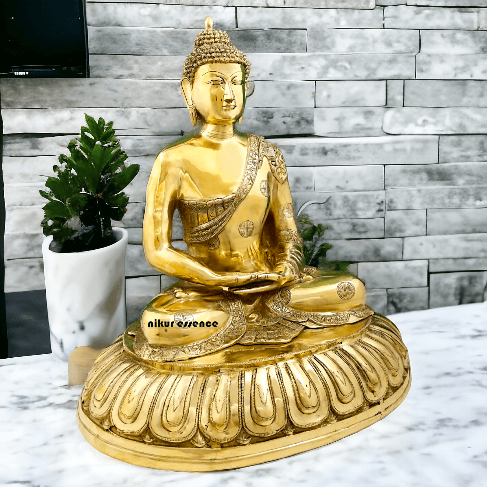 Large Size Meditating Buddha Statue in Brass - 75 cm Height, Intricate Detailing, Ideal for Home Decor and Spiritual Spaces Nikuressence