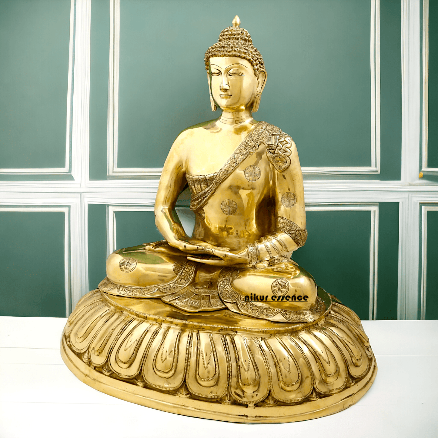 Large Size Meditating Buddha Statue in Brass - 75 cm Height, Intricate Detailing, Ideal for Home Decor and Spiritual Spaces Nikuressence