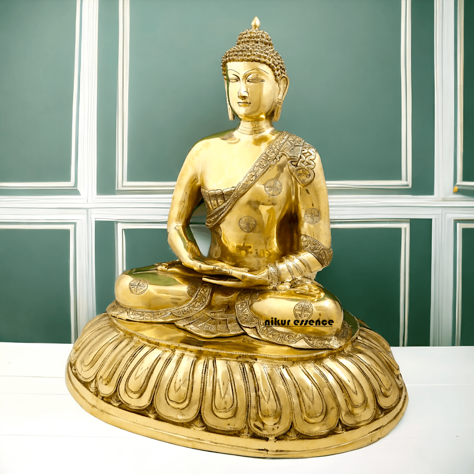 Large Size Meditating Buddha Statue in Brass - 75 cm Height, Intricate Detailing, Ideal for Home Decor and Spiritual Spaces Nikuressence