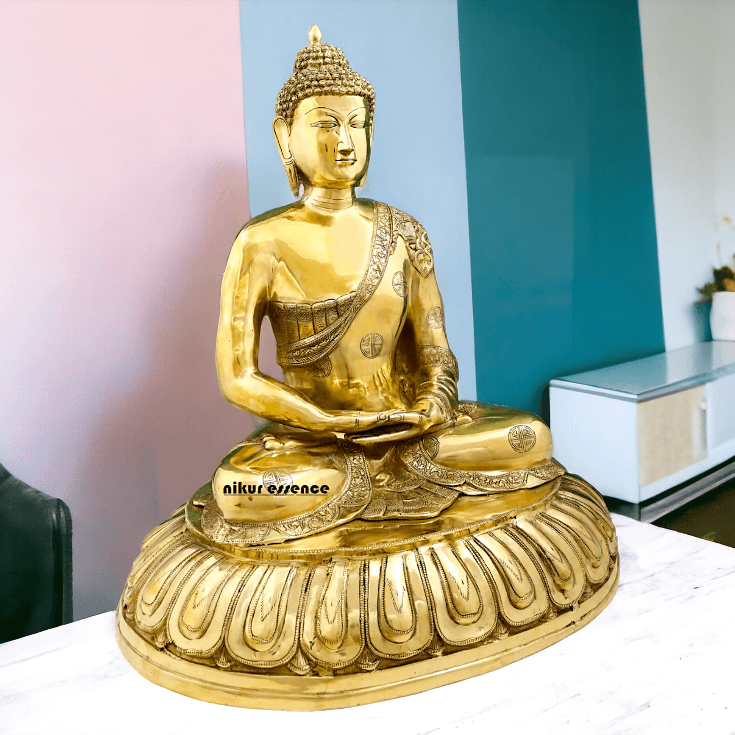 Large Size Meditating Buddha Statue in Brass - 75 cm Height, Intricate Detailing, Ideal for Home Decor and Spiritual Spaces Nikuressence