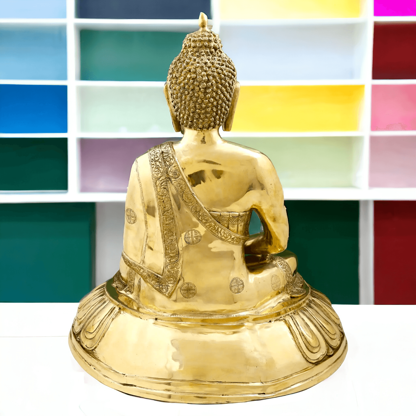 Large Size Meditating Buddha Statue in Brass - 75 cm Height, Intricate Detailing, Ideal for Home Decor and Spiritual Spaces Nikuressence