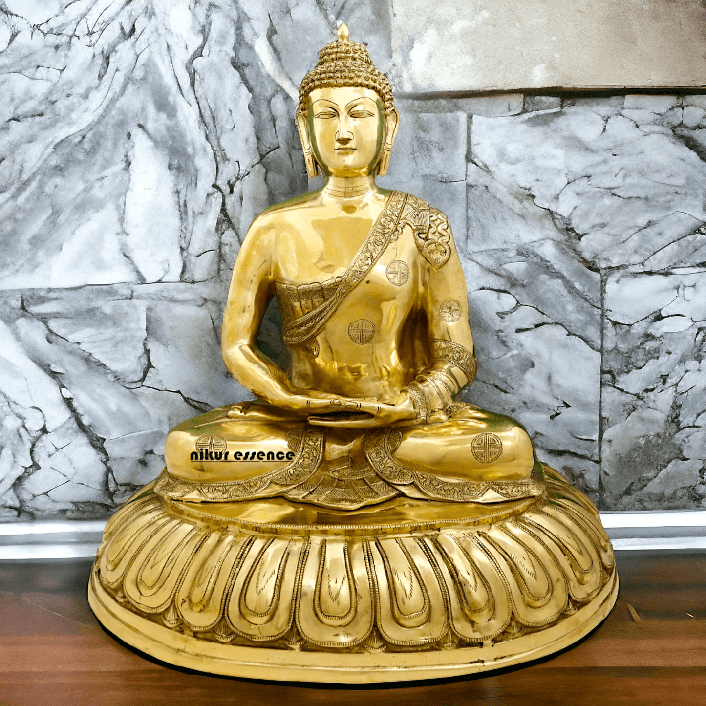 Large Size Meditating Buddha Statue in Brass - 75 cm Height, Intricate Detailing, Ideal for Home Decor and Spiritual Spaces Nikuressence