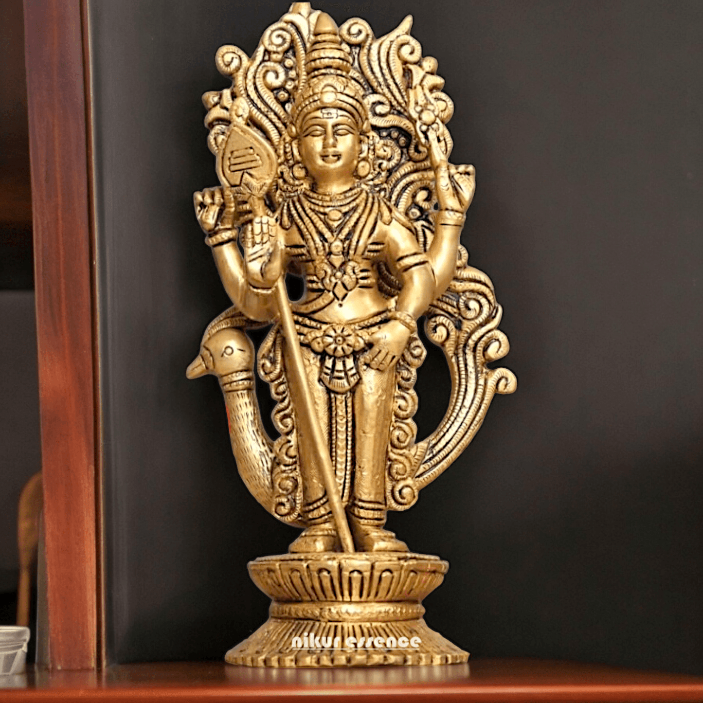 Buy brass 22.9 cm Lord Murugan Kartikeya Brass Statue - Exquisite Handcrafted South Indian Nikuressence
