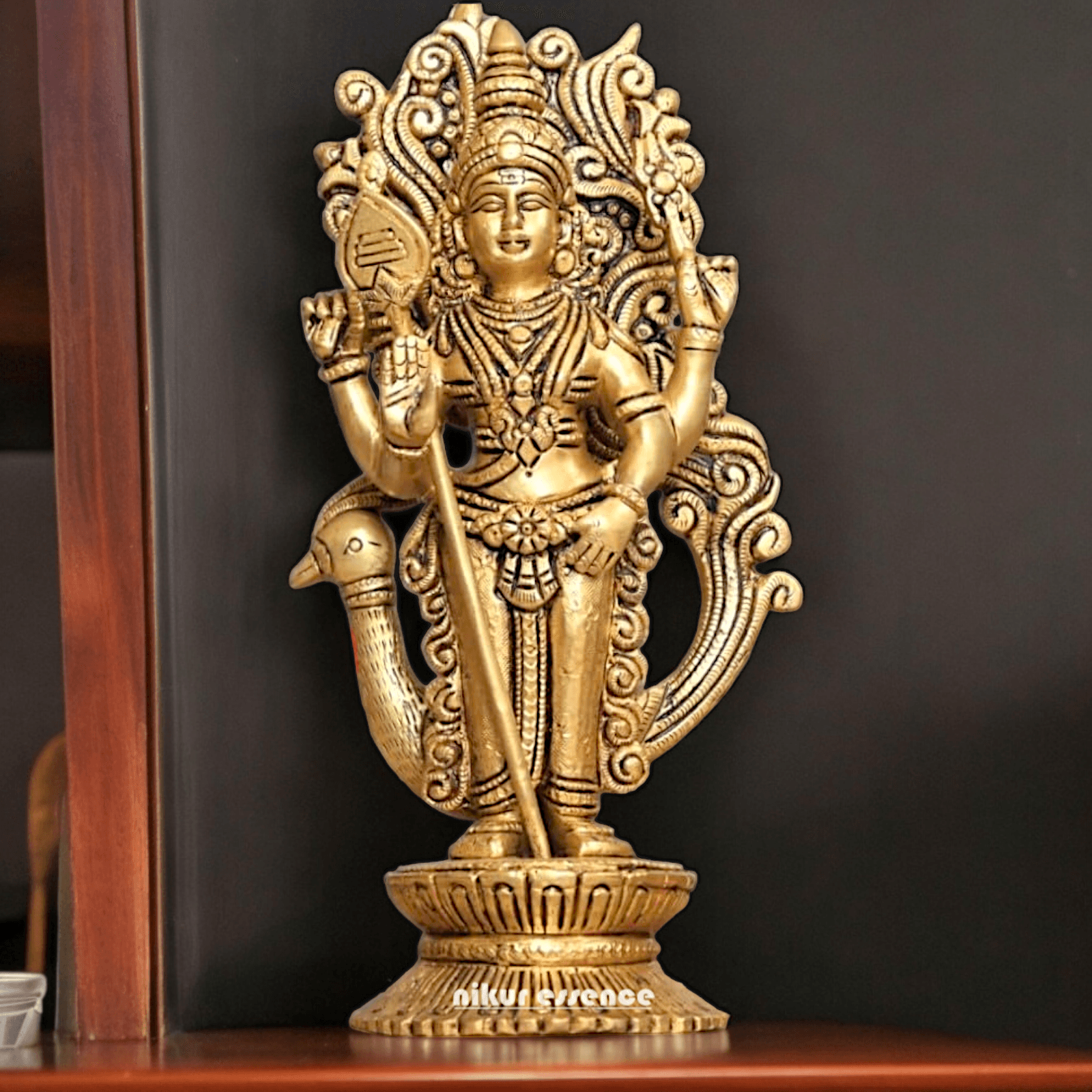Buy brass 22.9 cm Lord Murugan Kartikeya Brass Statue - Exquisite Handcrafted South Indian Nikuressence