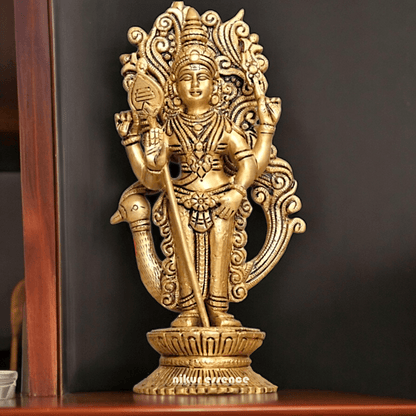 Buy brass 22.9 cm Lord Murugan Kartikeya Brass Statue - Exquisite Handcrafted South Indian Nikuressence