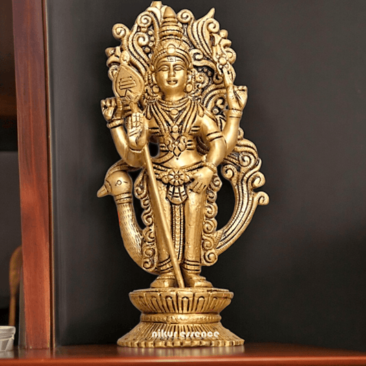 Buy brass 22.9 cm Lord Murugan Kartikeya Brass Statue - Exquisite Handcrafted South Indian Nikuressence