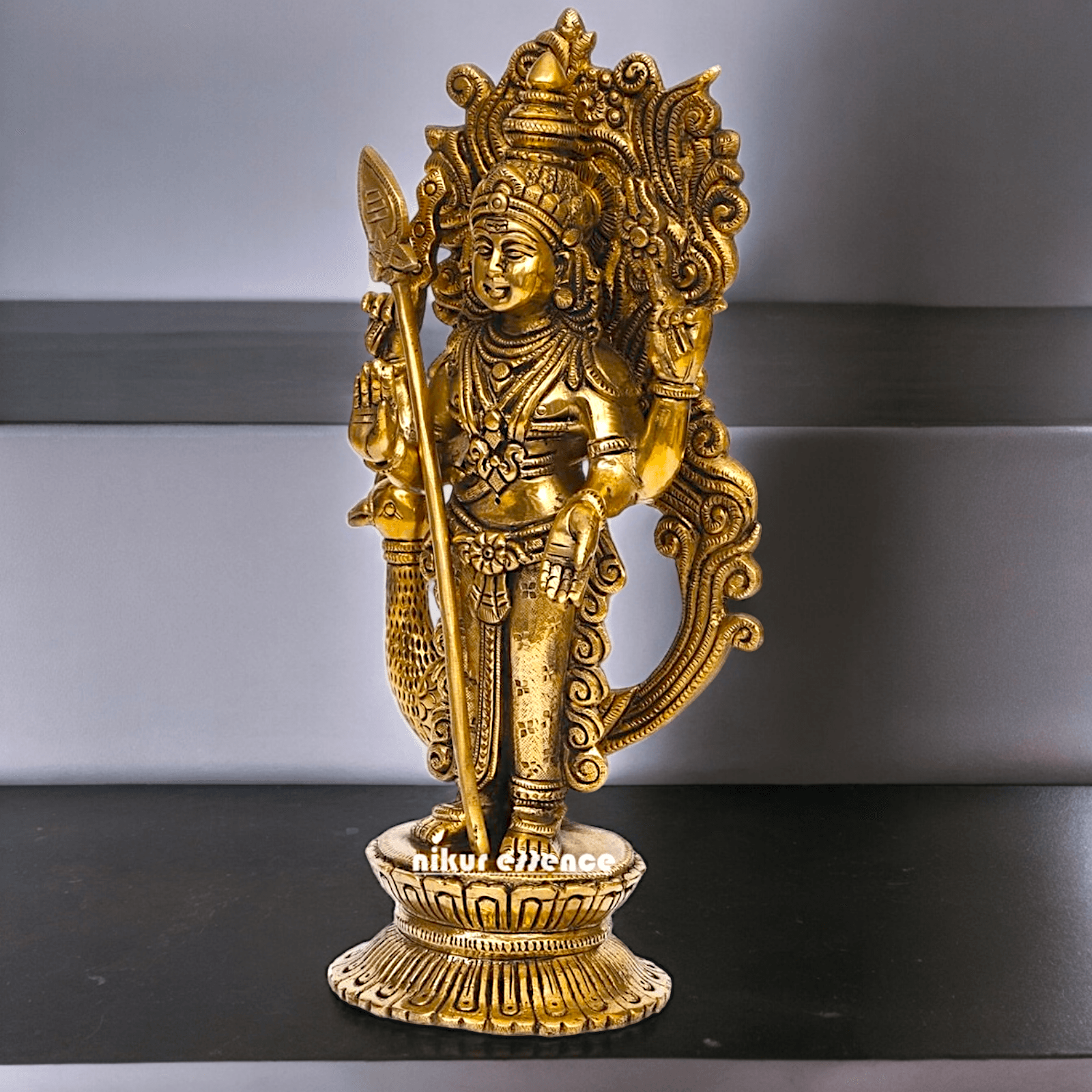 Buy brass 22.9 cm Lord Murugan Kartikeya Brass Statue - Exquisite Handcrafted South Indian Nikuressence