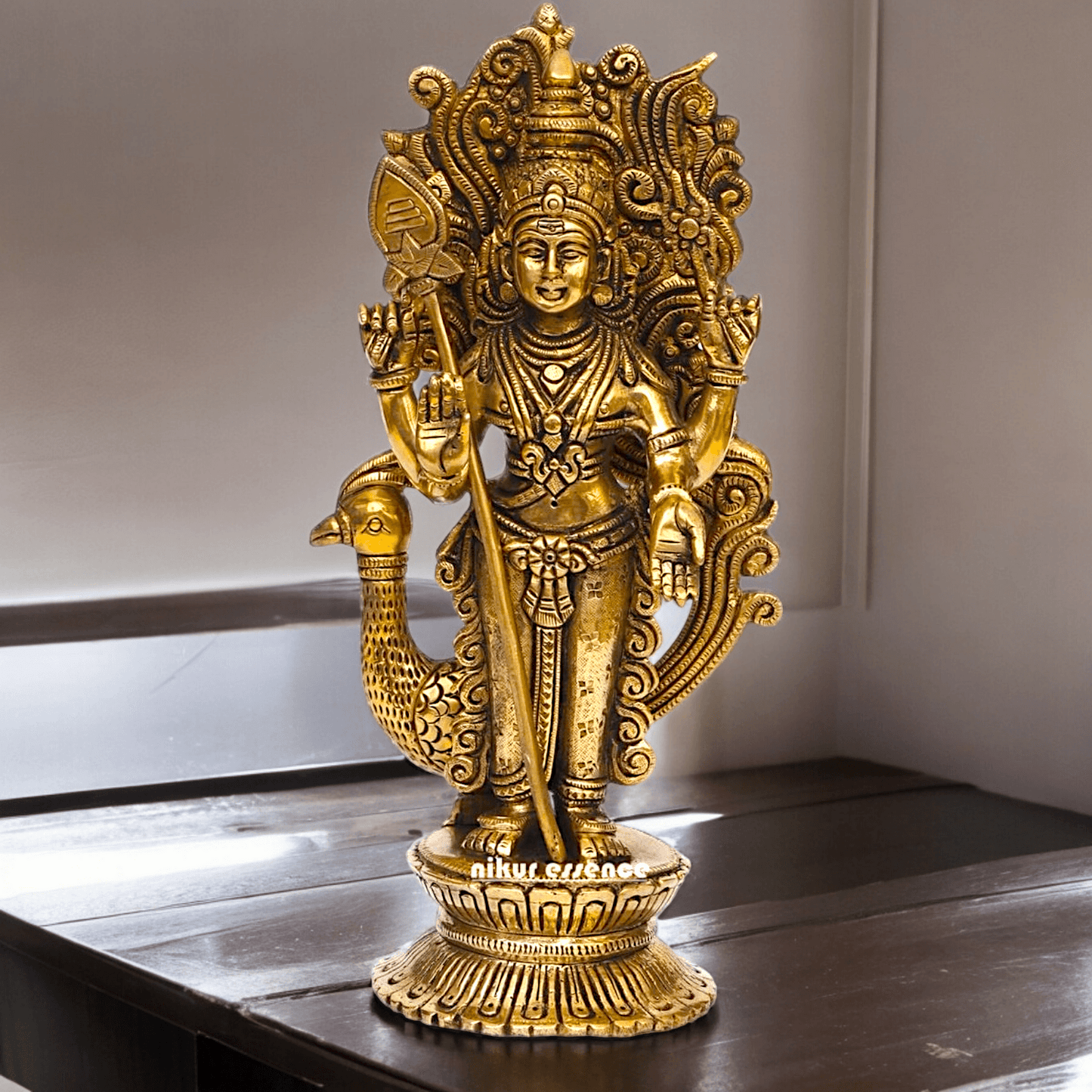 Buy brass 22.9 cm Lord Murugan Kartikeya Brass Statue - Exquisite Handcrafted South Indian Nikuressence