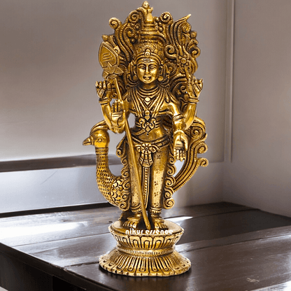 Buy brass 22.9 cm Lord Murugan Kartikeya Brass Statue - Exquisite Handcrafted South Indian Nikuressence