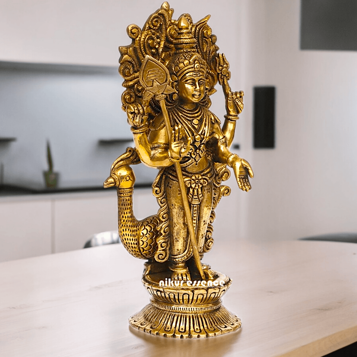 Buy brass 22.9 cm Lord Murugan Kartikeya Brass Statue - Exquisite Handcrafted South Indian Nikuressence