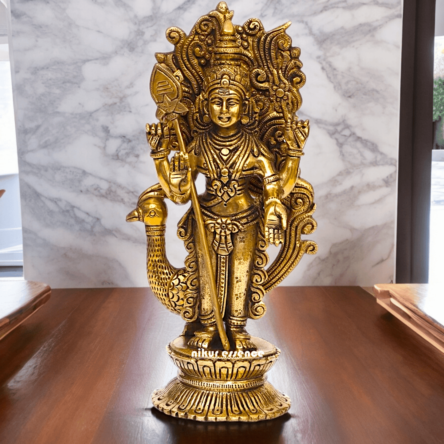 Buy brass 22.9 cm Lord Murugan Kartikeya Brass Statue - Exquisite Handcrafted South Indian Nikuressence
