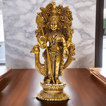 Buy brass 22.9 cm Lord Murugan Kartikeya Brass Statue - Exquisite Handcrafted South Indian Nikuressence