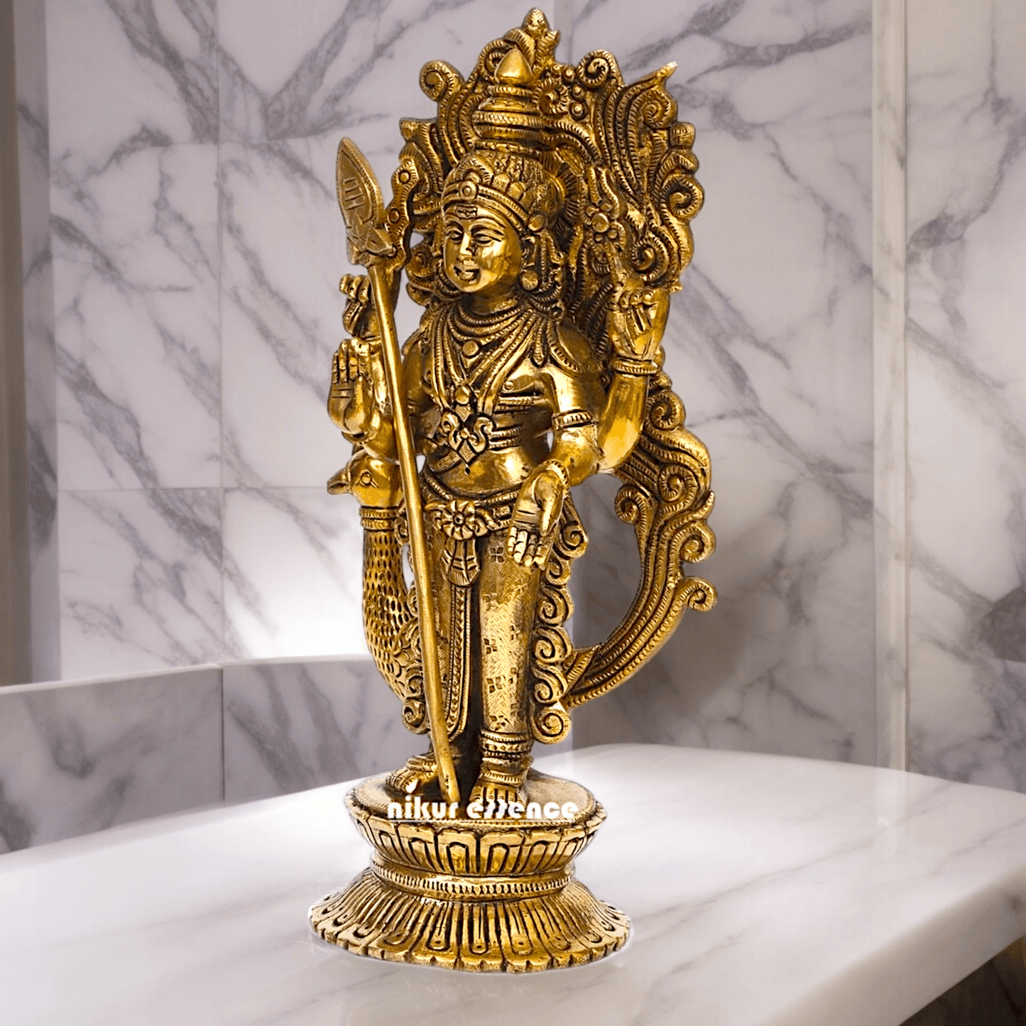 Buy brass 22.9 cm Lord Murugan Kartikeya Brass Statue - Exquisite Handcrafted South Indian Nikuressence