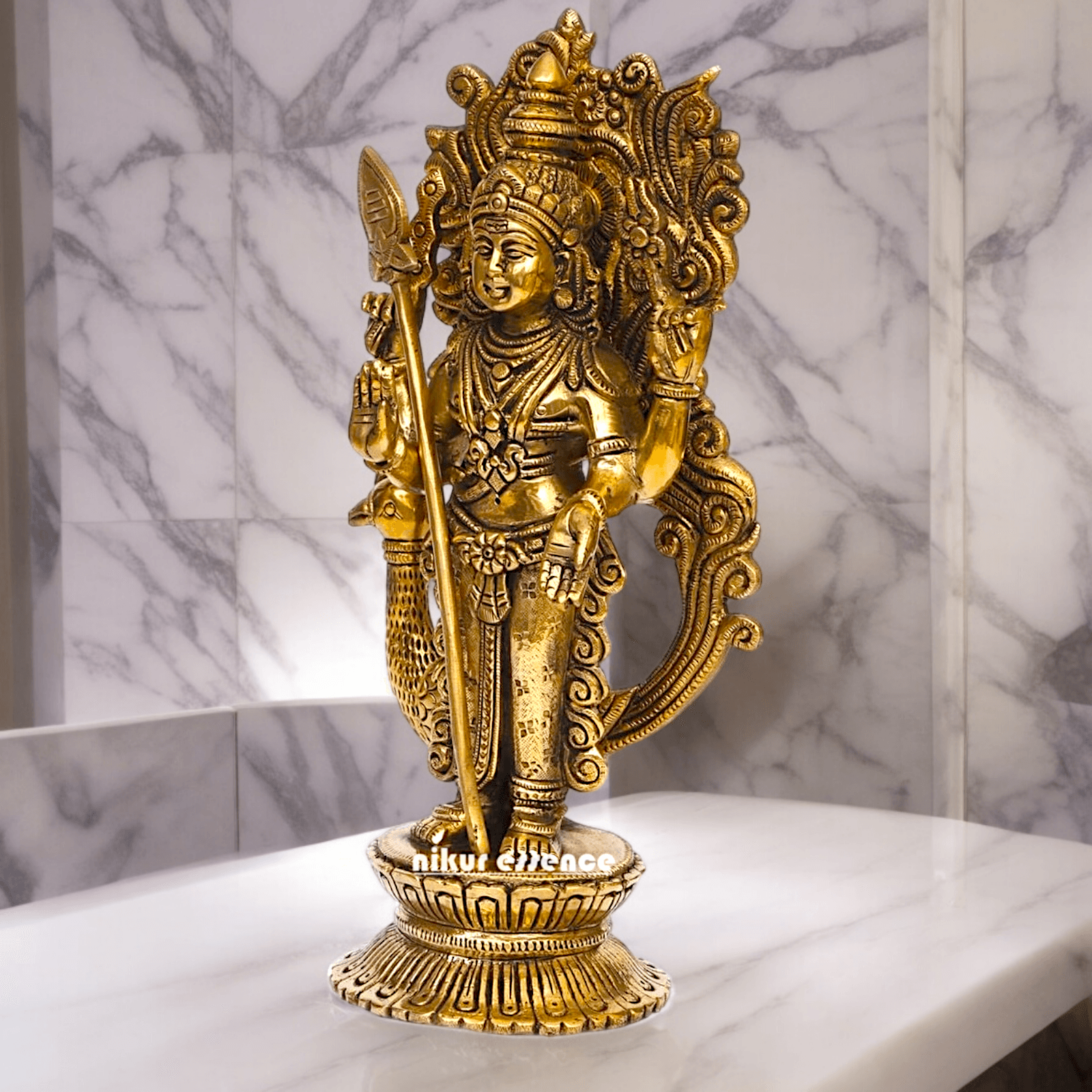 Buy brass 22.9 cm Lord Murugan Kartikeya Brass Statue - Exquisite Handcrafted South Indian Nikuressence