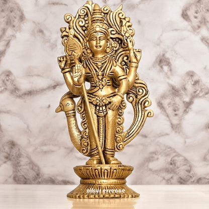 Buy brass 20 cm Murugan Statue with Intricate Details - Handcrafted South Indian Hindu Deity Nikuressence