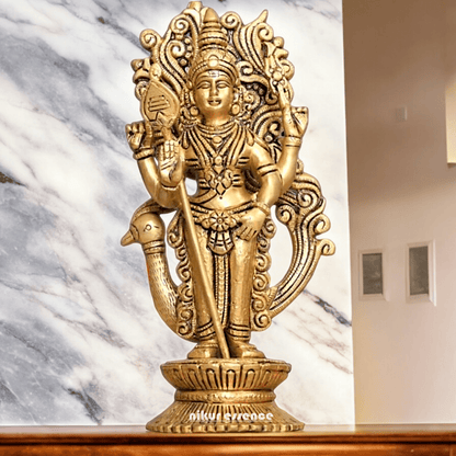 Buy brass 20 cm Murugan Statue with Intricate Details - Handcrafted South Indian Hindu Deity Nikuressence