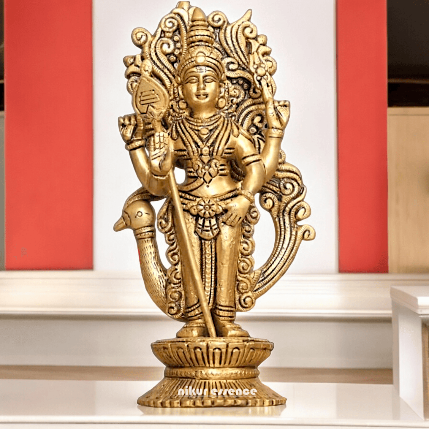 Buy brass 20 cm Murugan Statue with Intricate Details - Handcrafted South Indian Hindu Deity Nikuressence