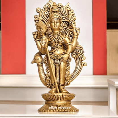 Buy brass 20 cm Murugan Statue with Intricate Details - Handcrafted South Indian Hindu Deity Nikuressence