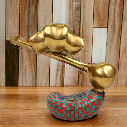 Large Brass Musical Ganesh Idol with stone work - 10.5 inches Nikuressence