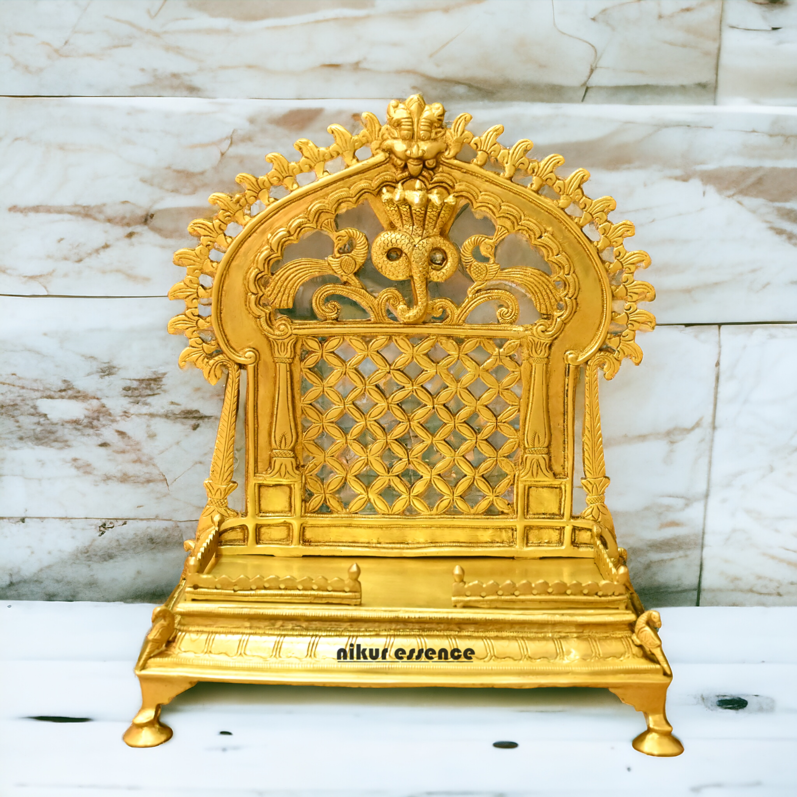 Brass PRABHAVALI Singhasan – Handcrafted Traditional Indian Throne for Divine Worship and Decorative Elegance Nikuressence