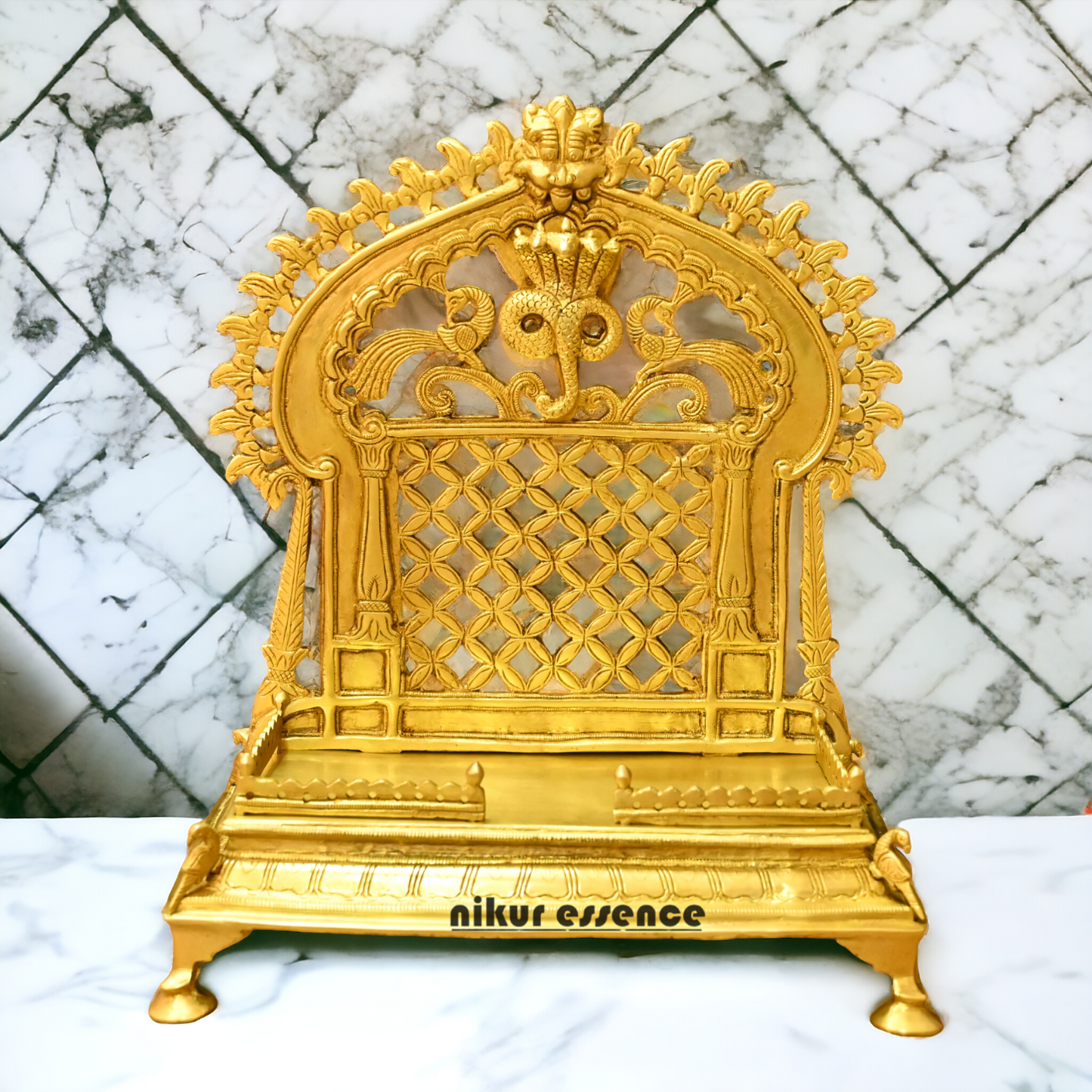 Brass PRABHAVALI Singhasan – Handcrafted Traditional Indian Throne for Divine Worship and Decorative Elegance Nikuressence