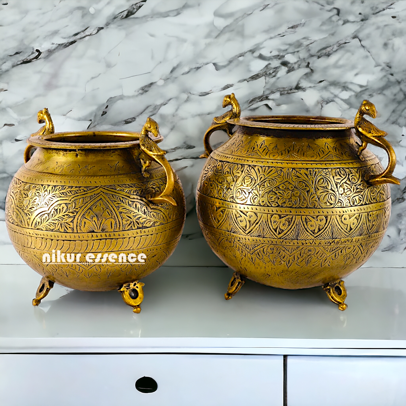 Pure Brass 2 Pair Matka Pot - 13 inches Nikuressence