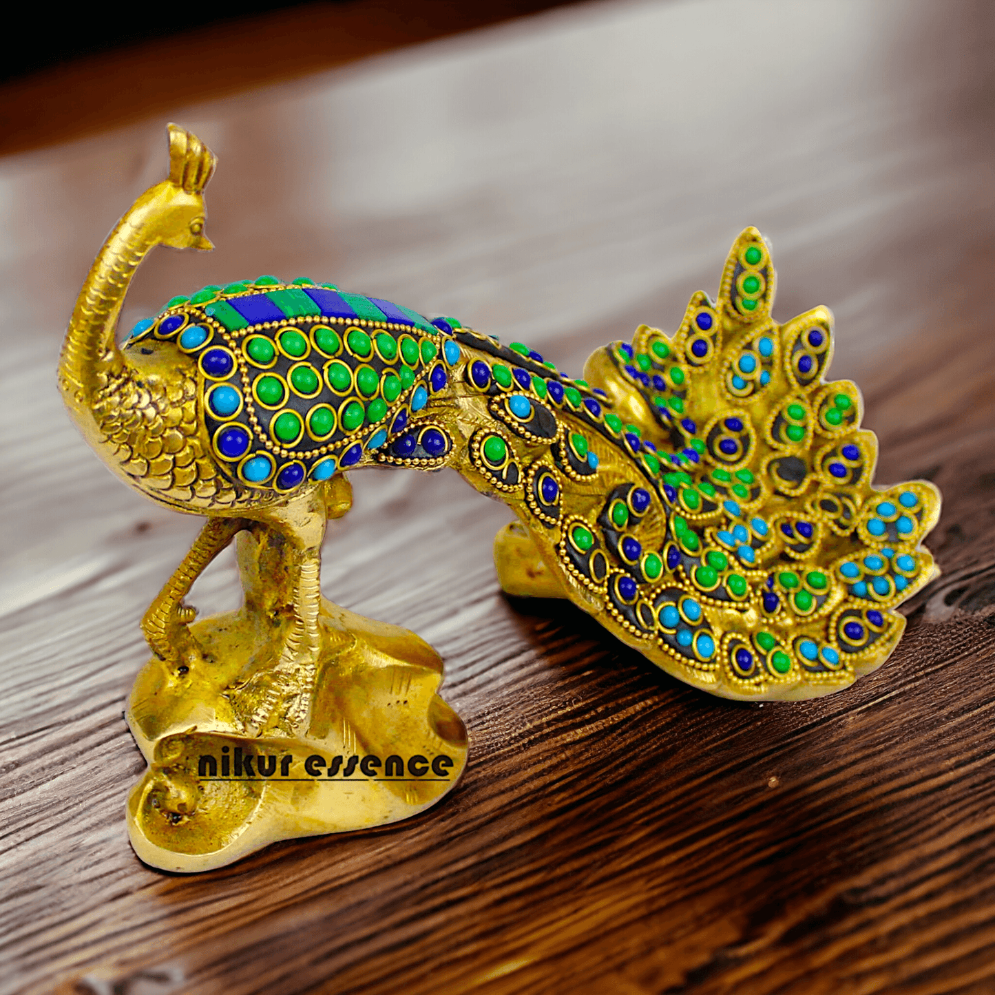 Brass Peacock Idol with Stone work - 12 inch Nikuressence
