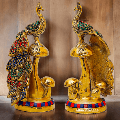 Buy brass 21.6 cm Peacock Statue with Glossy Finish - Elegant Handcrafted Sculpture Nikuressence