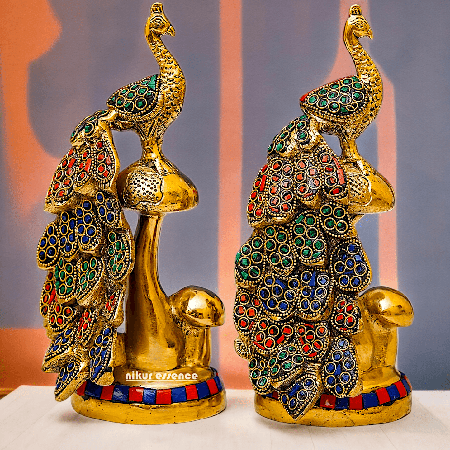 Buy brass 21.6 cm Peacock Statue with Glossy Finish - Elegant Handcrafted Sculpture Nikuressence