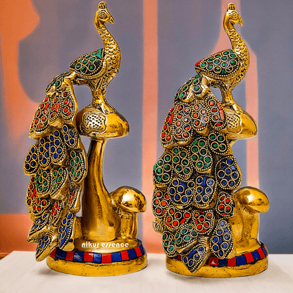 Buy brass 21.6 cm Peacock Statue with Glossy Finish - Elegant Handcrafted Sculpture Nikuressence