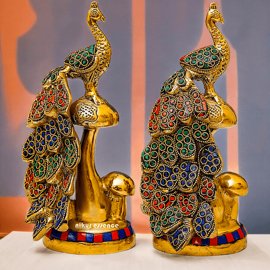 Buy brass 21.6 cm Peacock Statue with Glossy Finish - Elegant Handcrafted Sculpture Nikuressence