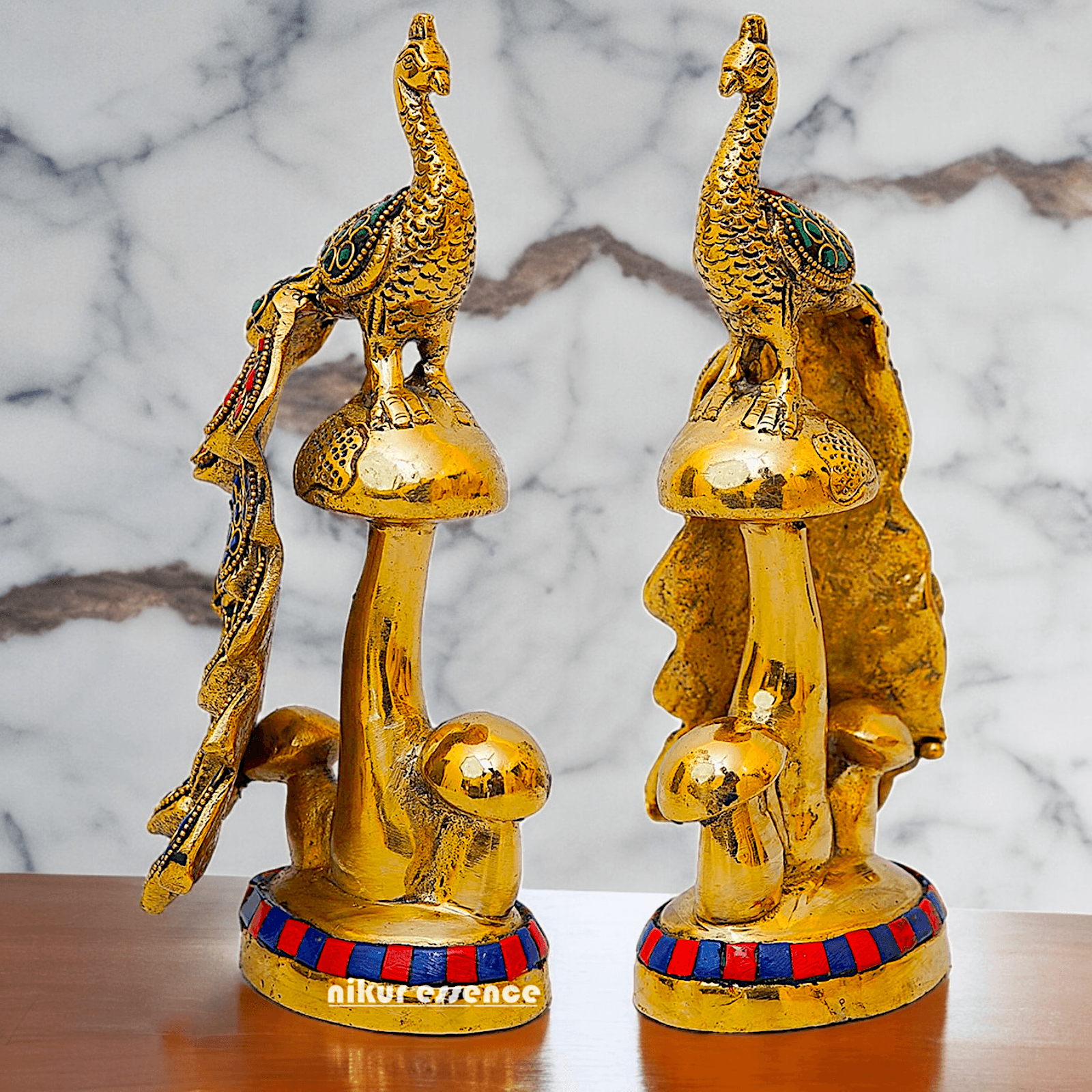 Buy brass 21.6 cm Peacock Statue with Glossy Finish - Elegant Handcrafted Sculpture Nikuressence