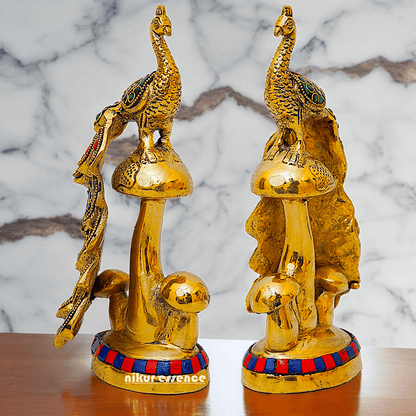 Buy brass 21.6 cm Peacock Statue with Glossy Finish - Elegant Handcrafted Sculpture Nikuressence