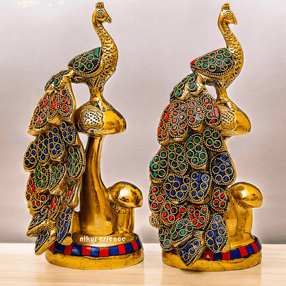 Buy brass 21.6 cm Peacock Statue with Glossy Finish - Elegant Handcrafted Sculpture Nikuressence