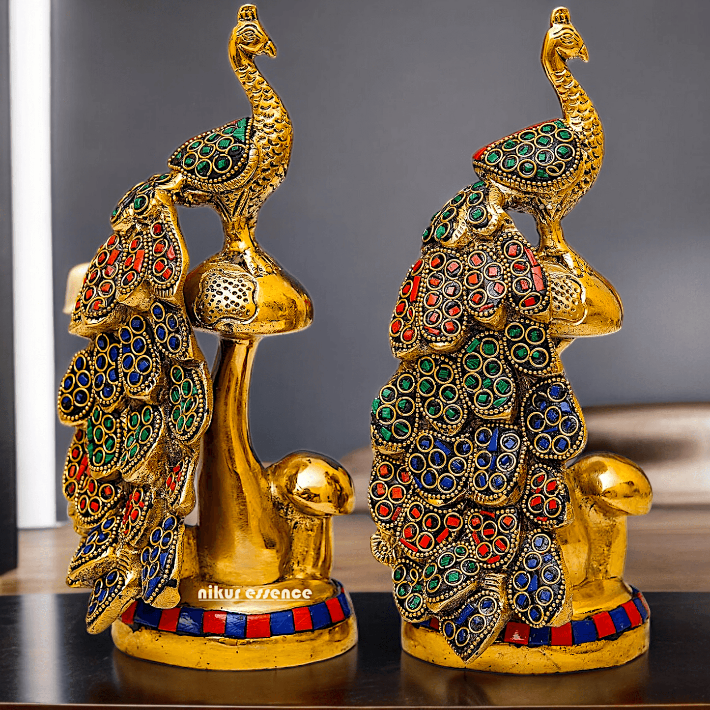 Buy brass 21.6 cm Peacock Statue with Glossy Finish - Elegant Handcrafted Sculpture Nikuressence