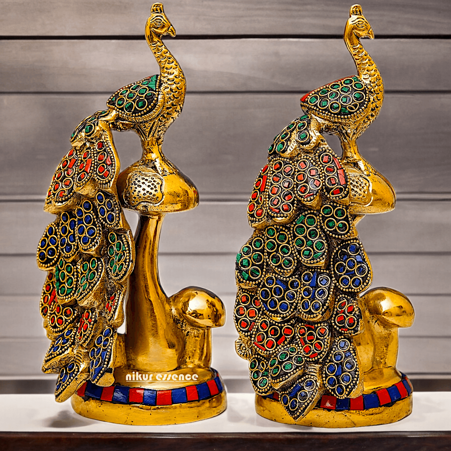 Buy brass 21.6 cm Peacock Statue with Glossy Finish - Elegant Handcrafted Sculpture Nikuressence