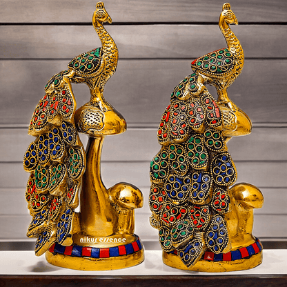 Buy brass 21.6 cm Peacock Statue with Glossy Finish - Elegant Handcrafted Sculpture Nikuressence