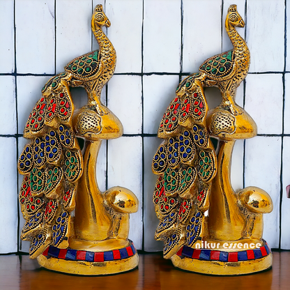 Buy online Brass A Pair of Peacock Statue Nikuressence