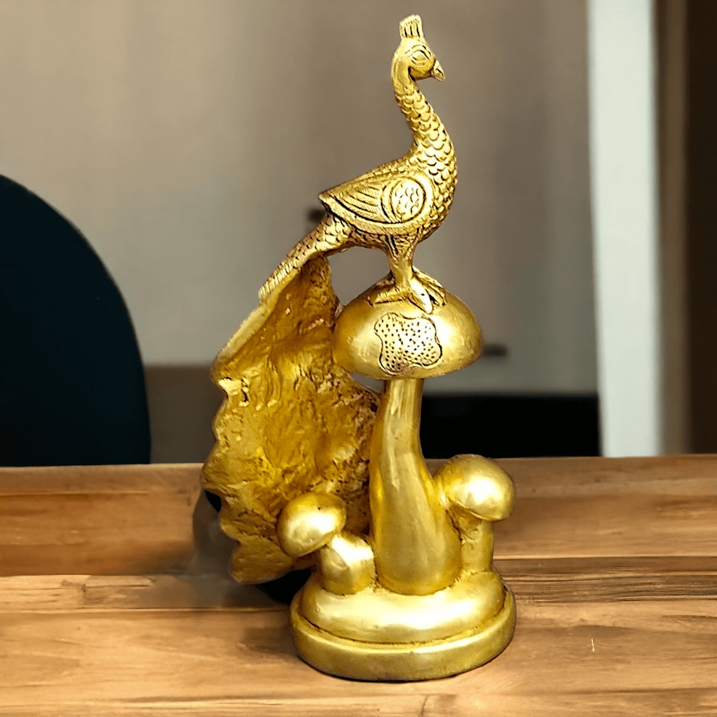 Buy Brass Peacock on Mushroom Idol - Exquisite Handcrafted Decorative Sculpture for Home and Office Nikuressence