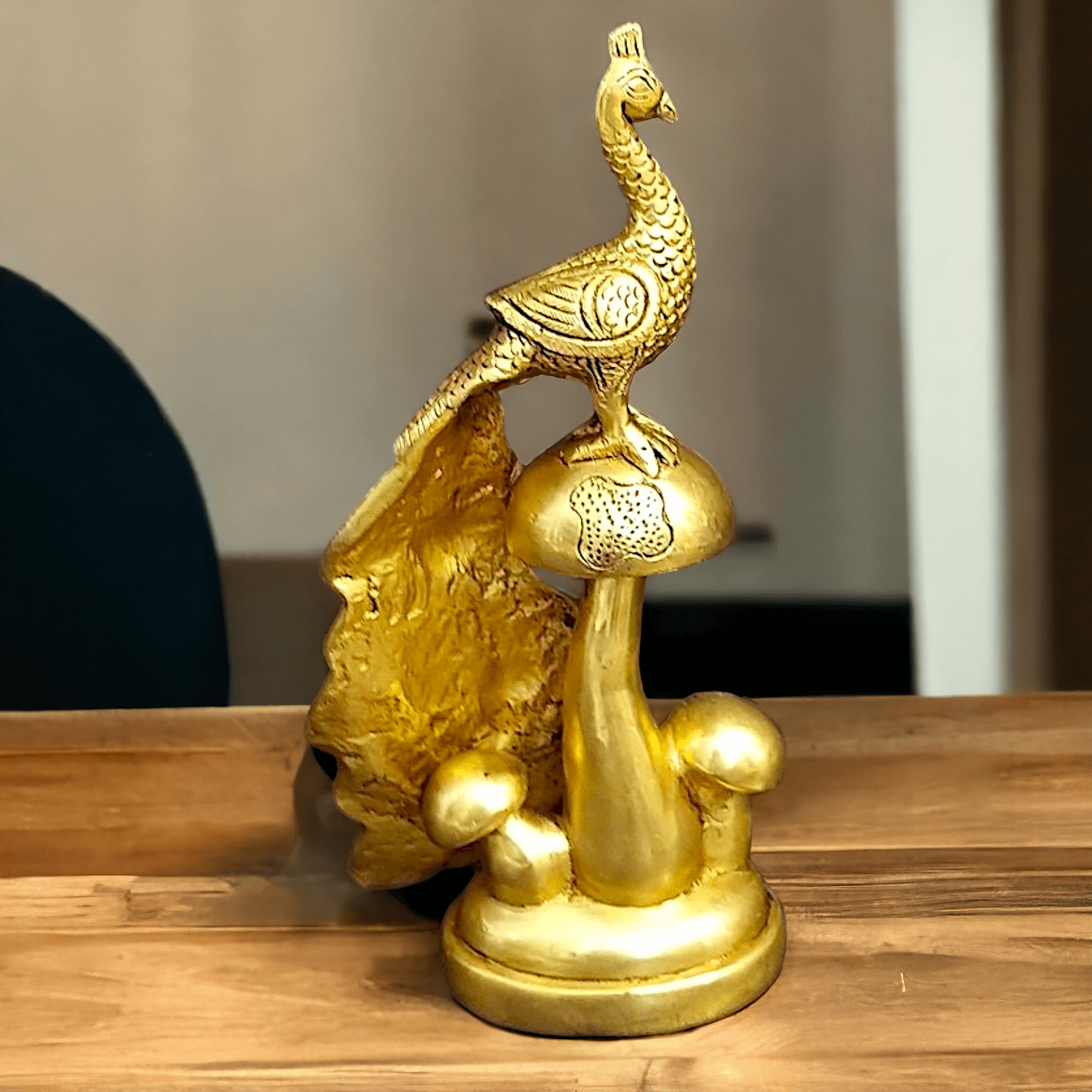 Buy Brass Peacock on Mushroom Idol - Exquisite Handcrafted Decorative Sculpture for Home and Office Nikuressence